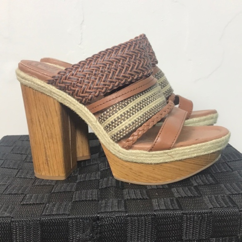 Lucky Brand Woven Leather Open Toe Platform Heels